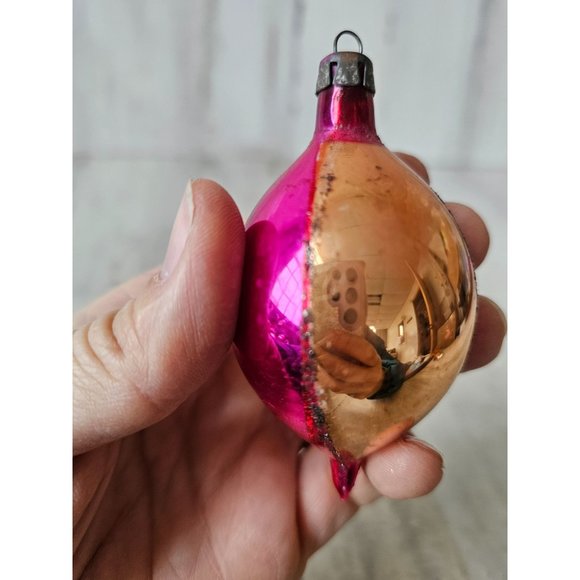 Vintage Poland indent reflector pink mini ornament glass Xmas glitter tree - Picture 3 of 9